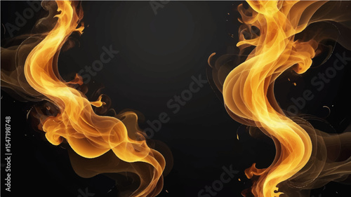 abstract Blazing fire and flames on a black background with intense heat and glowing energy