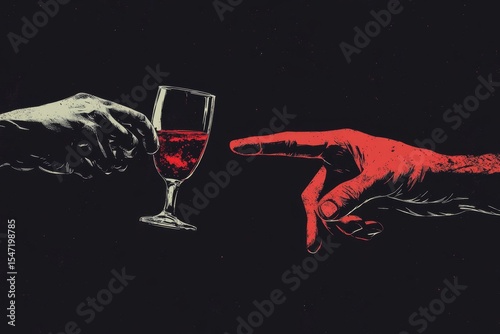Stop alcohol concept, person rejecting an alcohol drink from a friend, emphasizing the decision to maintain a sober lifestyle., Generative AI