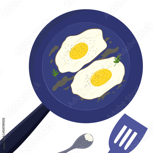 Fried sunny side up eggs on a pan vector illustration.