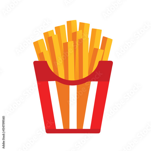 French fries in a red box, french fries vector, potato fries  icon on white background. Fast food  illustration.