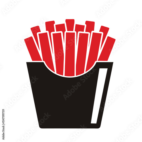 french fries vector in a black box, French fries vector, potato fries  icon on white background. Fast food  illustration.