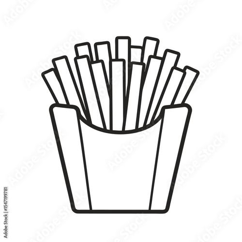 French fries in a white box, French fries vector, potato fries icon on white background. Fast food  illustration.