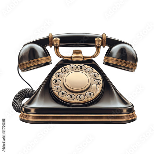 Antique Rotary Phone Communication Device Elegant Design Golden Accents on transparent background