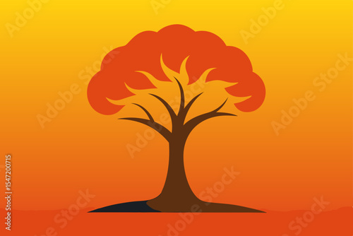 Fiery Autumn Tree A Stylized Illustration of Nature's Seasonal Change