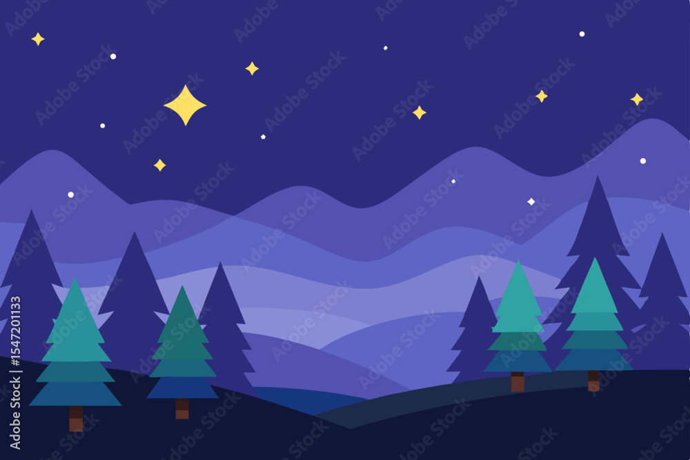 Fototapeta premium christmas night landscape with trees