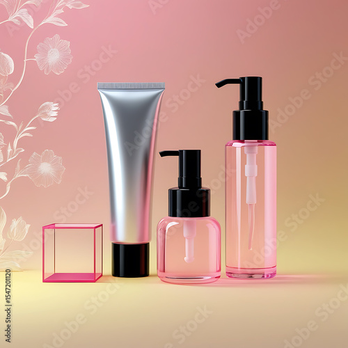 Modern Skincare Product Display on Pastel Background