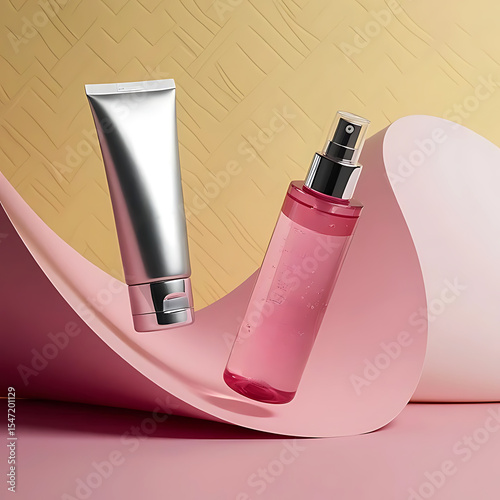 Modern Skincare Product Display on Pastel Background