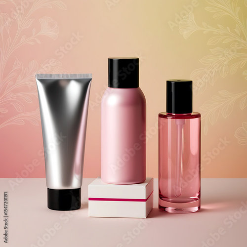 Modern Skincare Product Display on Pastel Background