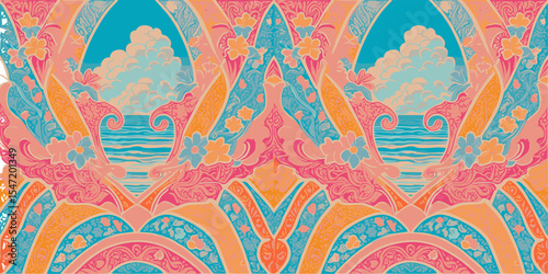 Abstract art pattern of batik with a coastal feel of Java, Indonesia
