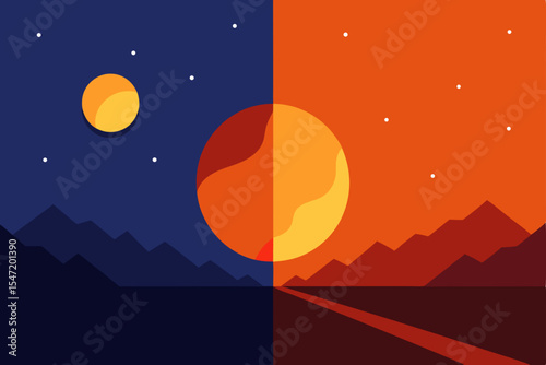 Day and Night A Striking Minimalist Landscape Illustration