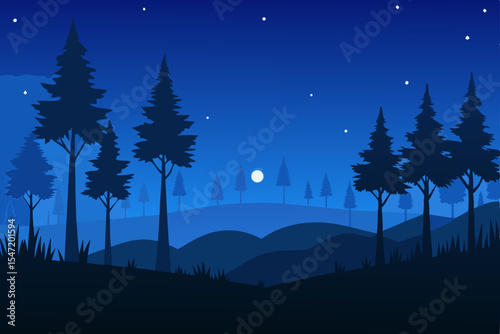 night landscape with forest