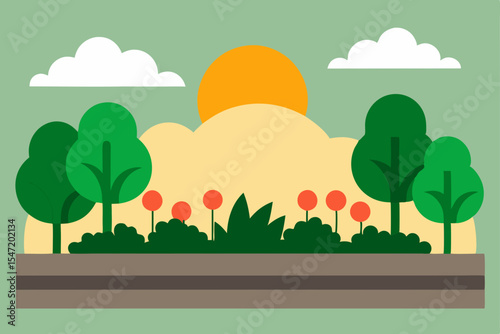 landscape with trees and clouds