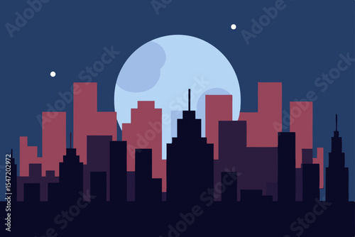 New York City skyline at night with illuminated urban architecture and business skyscrapers reflecting in the dark metropolis