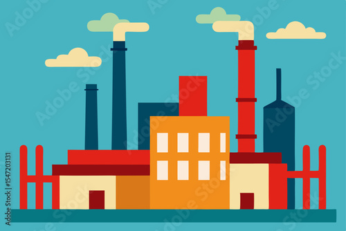 Vector illustration of an industrial factory building silhouette, a symbolic urban architecture design element for city skyline and business concepts