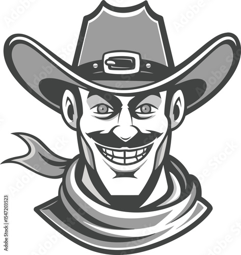 Grinning Cowboy Mascot with Hat and Bandana Illustration