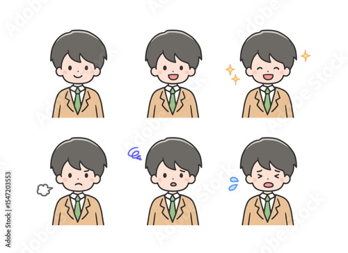 いろいろな表情の男子学生のアイコンセット