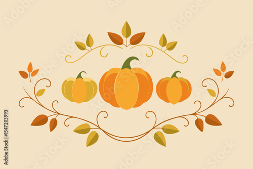 Vector illustration of autumn leaves, pumpkins, and fall harvest decorations, perfect for Thanksgiving and Halloween designs