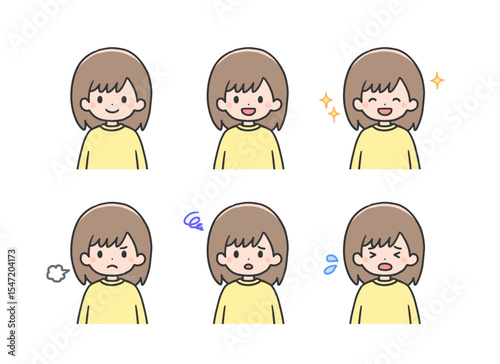 いろいろな表情の女の子のアイコンセット