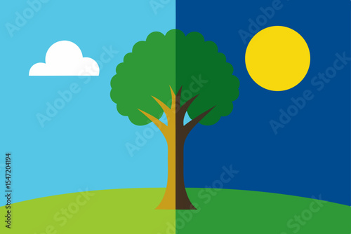 Day and Night Cycle A Symbolic Tree Illustration of Time's Passage
