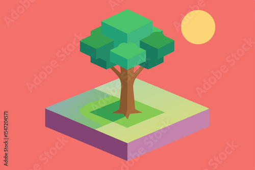 Green leafy tree vector illustration, a natural eco design symbol for home or park landscape