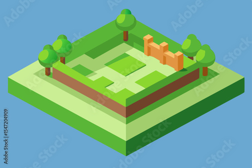 Green isometric house icon, a residential building vector illustration for urban city architecture design