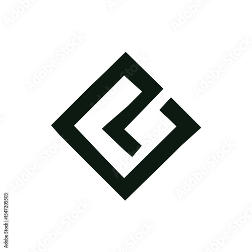 Geometric “G” Letter Logo in Diamond Shape — Abstract Monochrome Vector, A bold black vector logo featuring a stylized “G” constructed from straight angles and precise linework, framed within a diamon