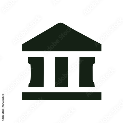Minimalist Bank or Museum Building Silhouette Icon — Institutional Vector Emblem,A clean and bold black vector silhouette of a classical institutional building featuring a triangular roof and three pr
