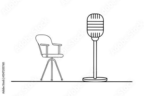 Microphone and Stool Line Art Composition