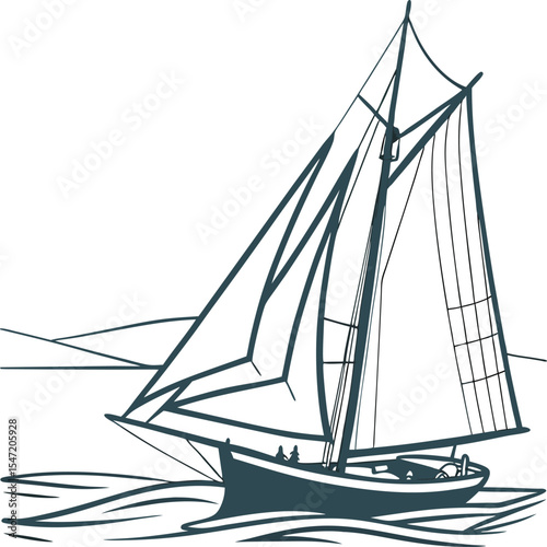 Old sailing ship on the vast sea, a vintage vessel under sail, a timeless silhouette of nautical travel