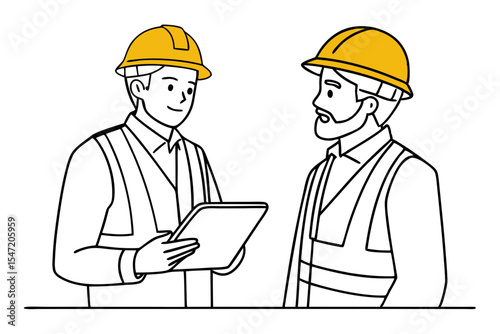 Young Builder Leading Team Meeting Line Art