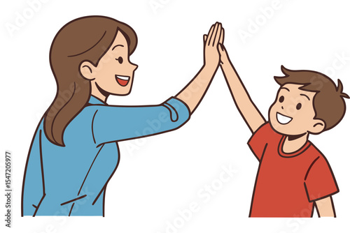 Happy Mother Giving High Five to Son Vector