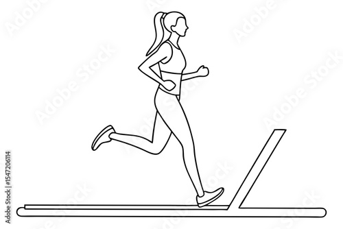 Fitness Woman on Treadmill Line Drawing