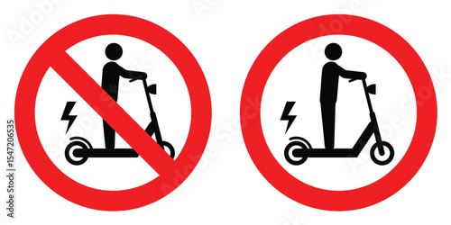 Electric scooter area sign and No electric scooters allowed sign