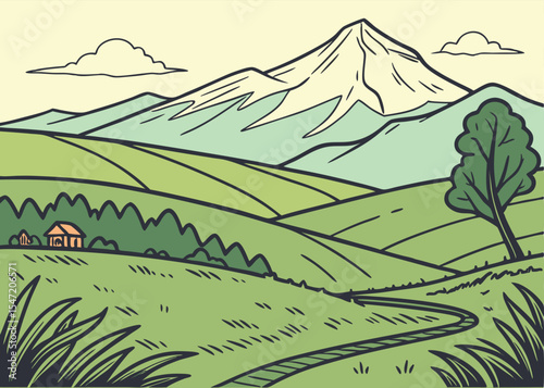 Chimborazo Volcano, Ecuador – Vector Mountain Illustration