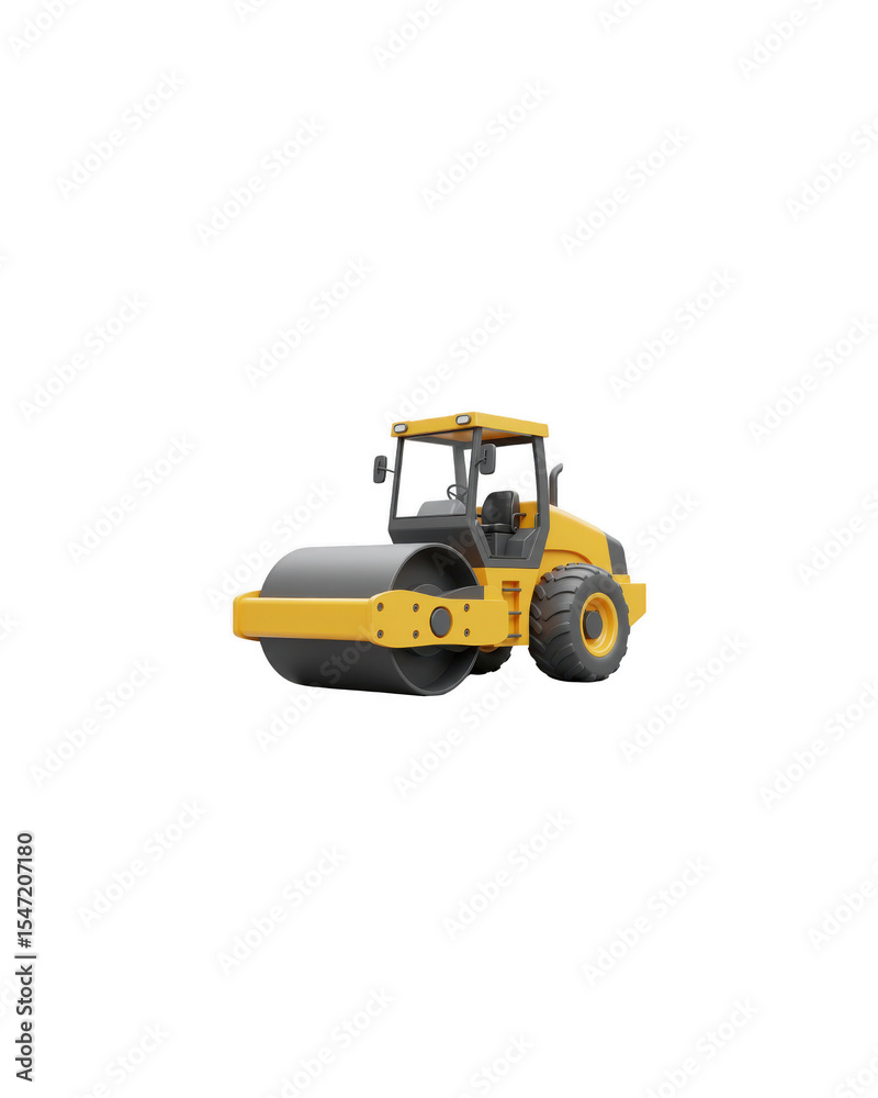 Naklejka premium Cartoon Road Roller with Yellow Drum