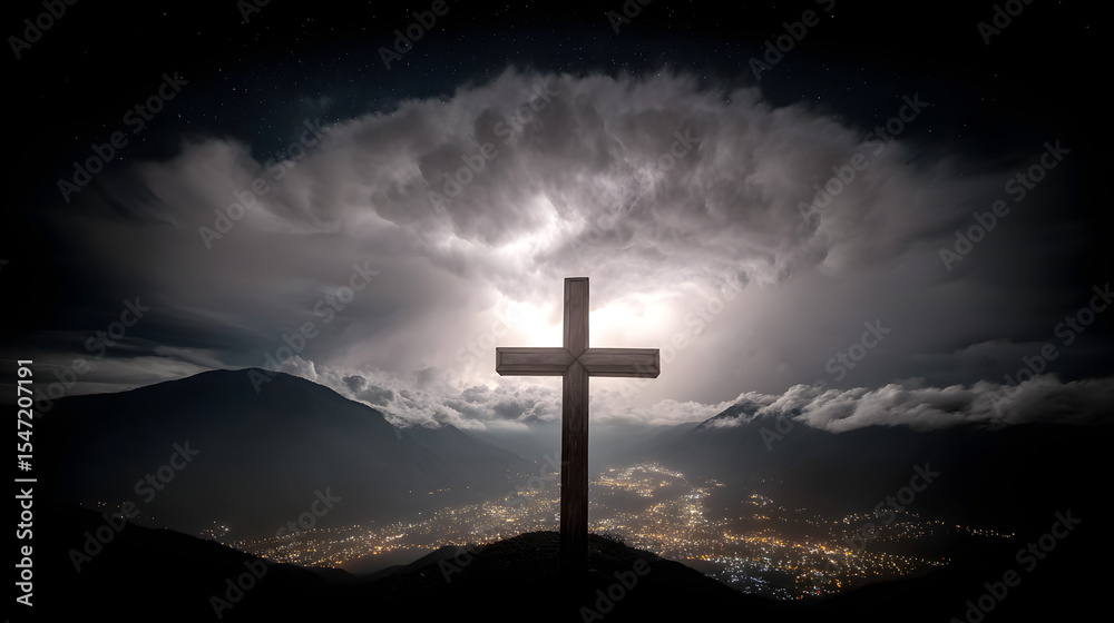 A dramatic scene of a wooden cross standing on the hill of Jerusalem under dark storm clouds, symbolizing sacrifice, faith, and spiritual reflection in a powerful biblical landscape.
A dramatic scene of a wooden cross standing on the hill of Jerusalem under dark storm clouds, symbolizing sacrifice, faith, and spiritual reflection in a powerful biblical landscape.