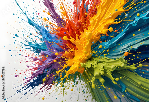 Vibrant abstract artistic explosion of splattered paint in various dynamic colors
