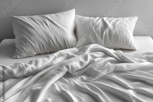 Made-up bed with white linens