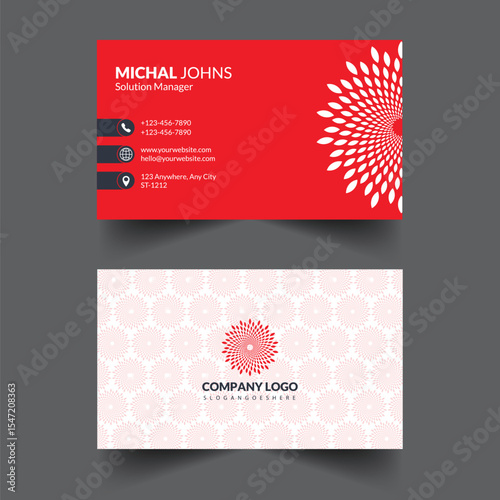 Creative Double-sided Business Card. Clean and modern minimalist business card. Red and white modern business card template