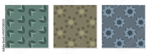 Set of geometric floral seamless patterns. Classic all over vector pattern ideas for textile, home decor, wall paper, poster, flyer, banner, wrapper, laminates. Vector Illustration.