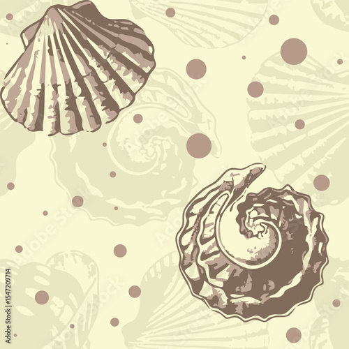 Fossils printable seamless pattern. Trendy sea shells, fossil vector pattern ideas for backdrop, wall paper, banner, brochure, templates, textile, home decor, laminates, rugs and carpet.
