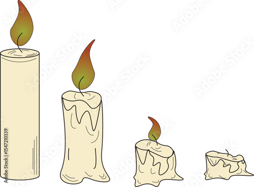 The Illustration of candles from new to melt