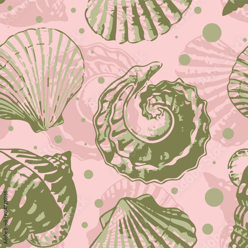Modern nautical printable seamless pattern. Trendy sea shells, fossil vector pattern ideas for backdrop, wall paper, banner, brochure, templates, textile, home decor, laminates, rugs and carpet.