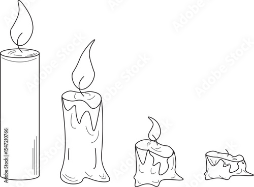 The Illustration of candles from new to melt