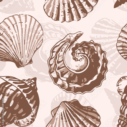 Aesthetic nautical printable seamless pattern. Trendy sea shells, fossil vector pattern ideas for backdrop, wall paper, banner, brochure, templates, textile, home decor, laminates, rugs and carpet.