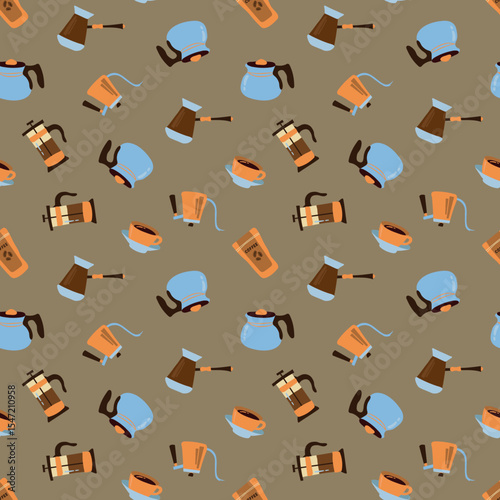 Coffee Pots and Cups Seamless Pattern.  Design for fabric, textile, wallpaper, packaging