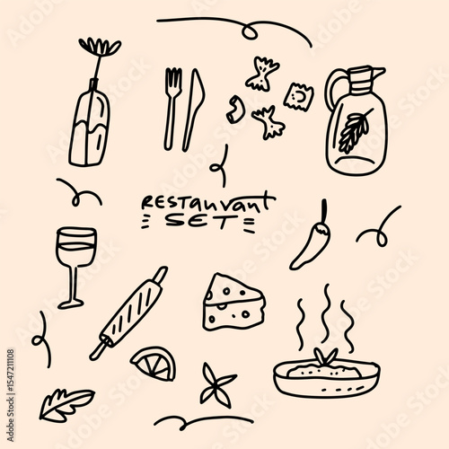 restaurant set, watercolro style.