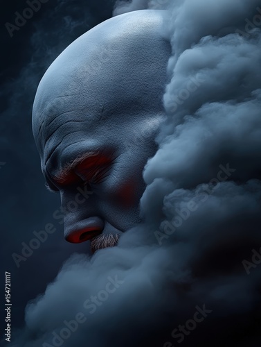 Bald Man in Surreal Fog Portrait
