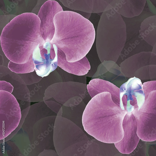 Modern, Orchid floral printable seamless pattern. Vector floral pattern backdrop ideas for home decor, textile, banner, template, flyer, brochure, invite, laminates, and carpet. Vector illustration.