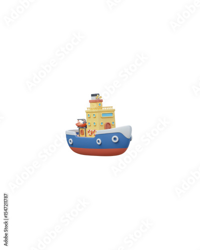 Blue cartoon cruise ship